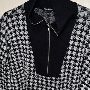 Express Monochrome Houndstooth Zip Sweater